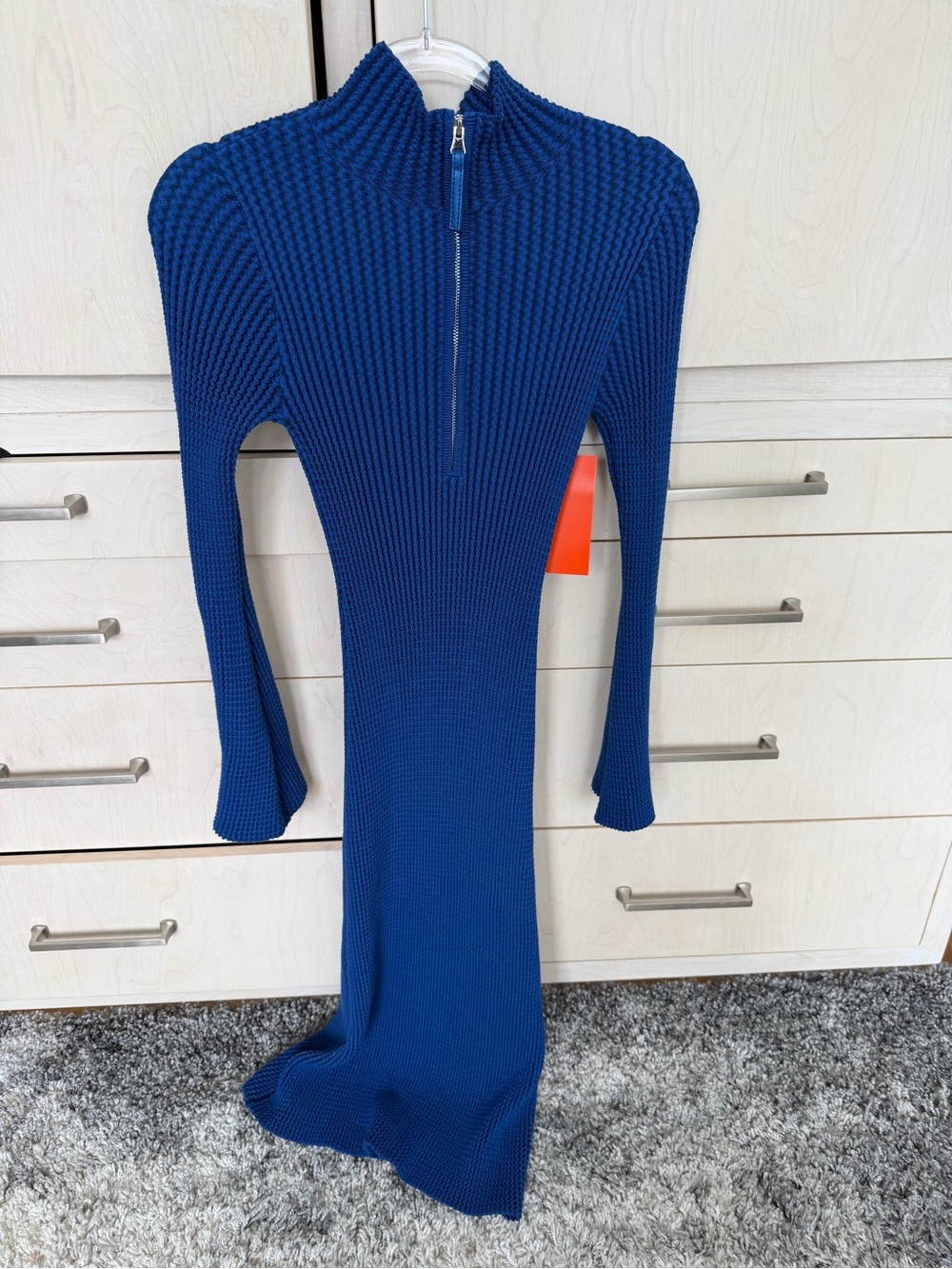 Simon Miller Royal Blue Ribbed Zip-Neck Midi Dress
